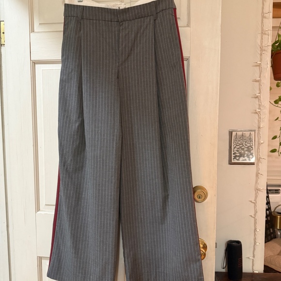 Zara Pinstripe Double Waistband Wide-Leg Trousers with Contrast Side Stripe - Picture 4 of 8